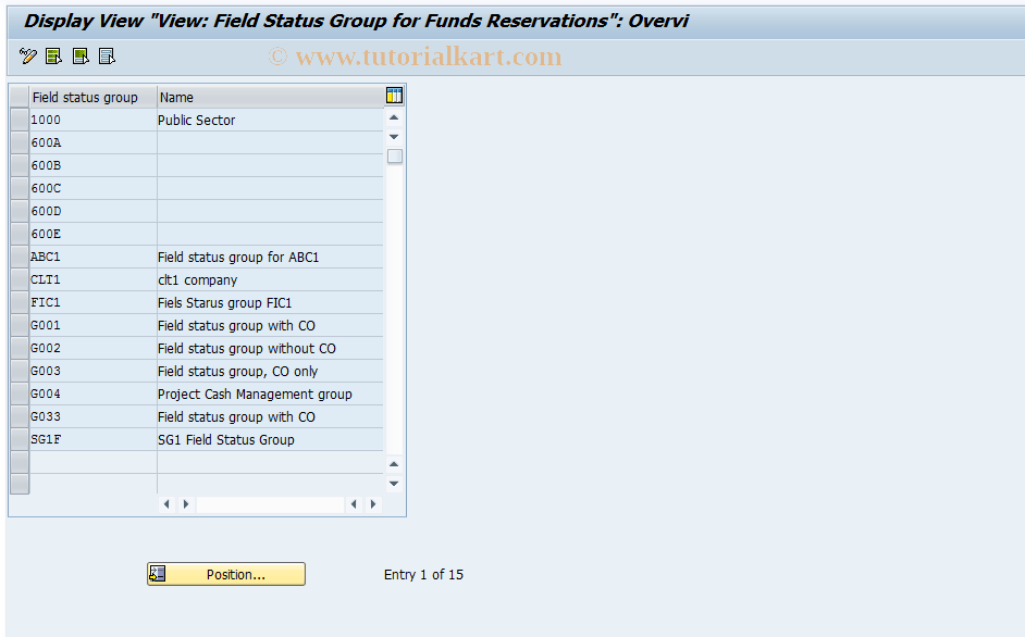 SAP TCode FMU4 - Display Funds Reservation Field Groups