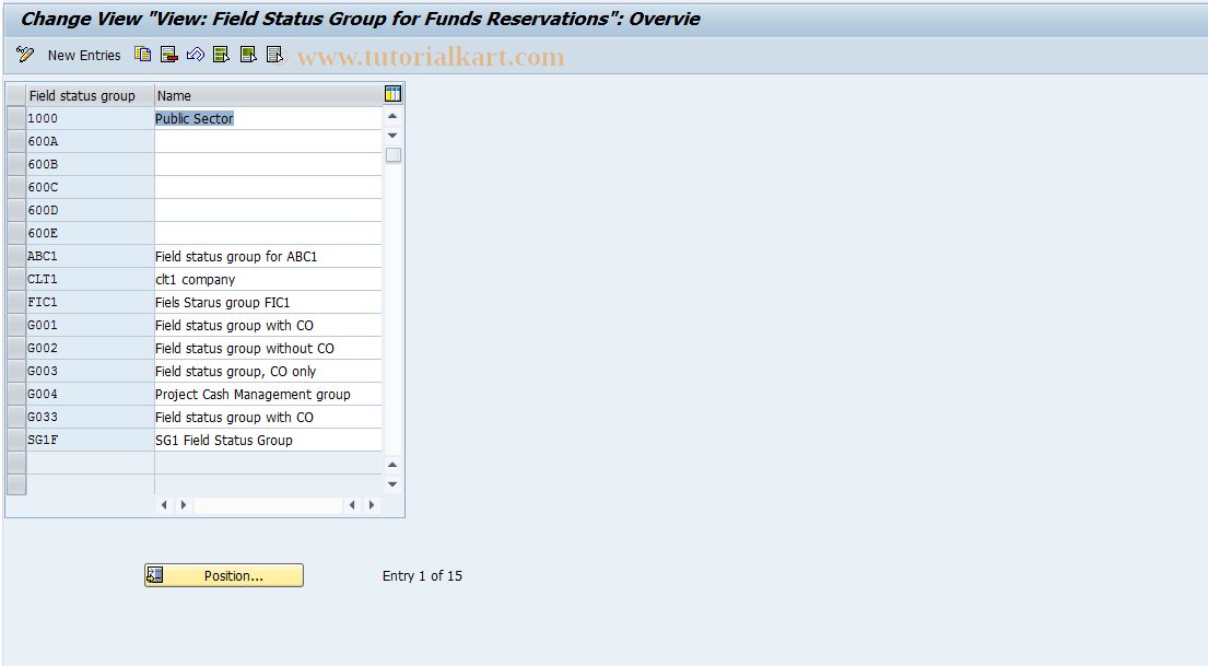 SAP TCode FMU5 - Maintain Funds Reservatn Field Groups