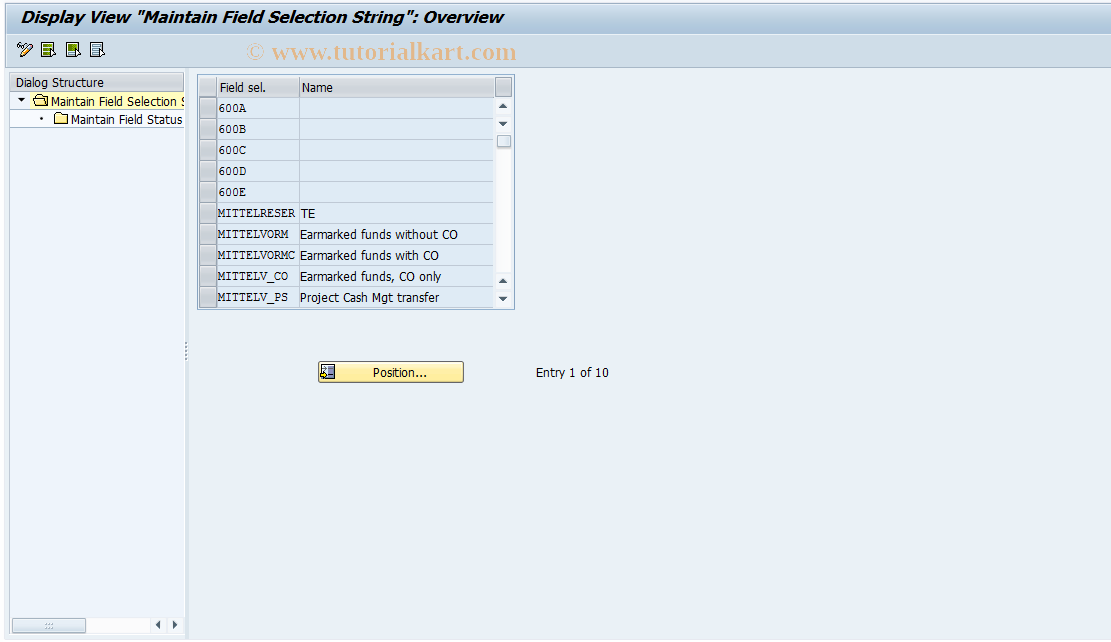 SAP TCode FMU6 - Display Funds Reservtn Field Selctn