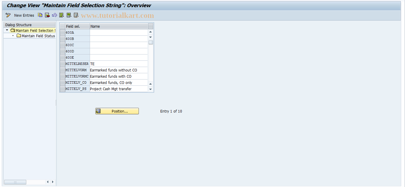 SAP TCode FMU7 - Maintain Funds Resvtn Field Selctn