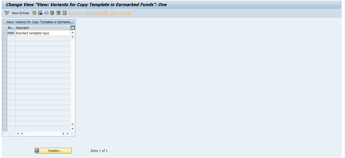 SAP TCode FMU9 - Maintain Template Type for Fds Resvn