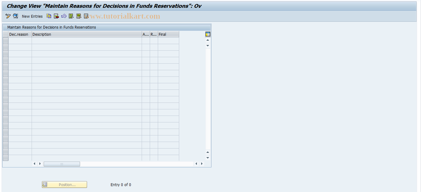 SAP TCode FMUH - Maintain Reasons for Decisions
