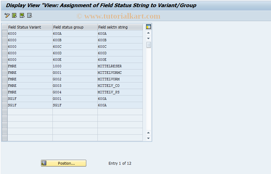 SAP TCode FMUM - Display Field Selctn ->Variant/Group