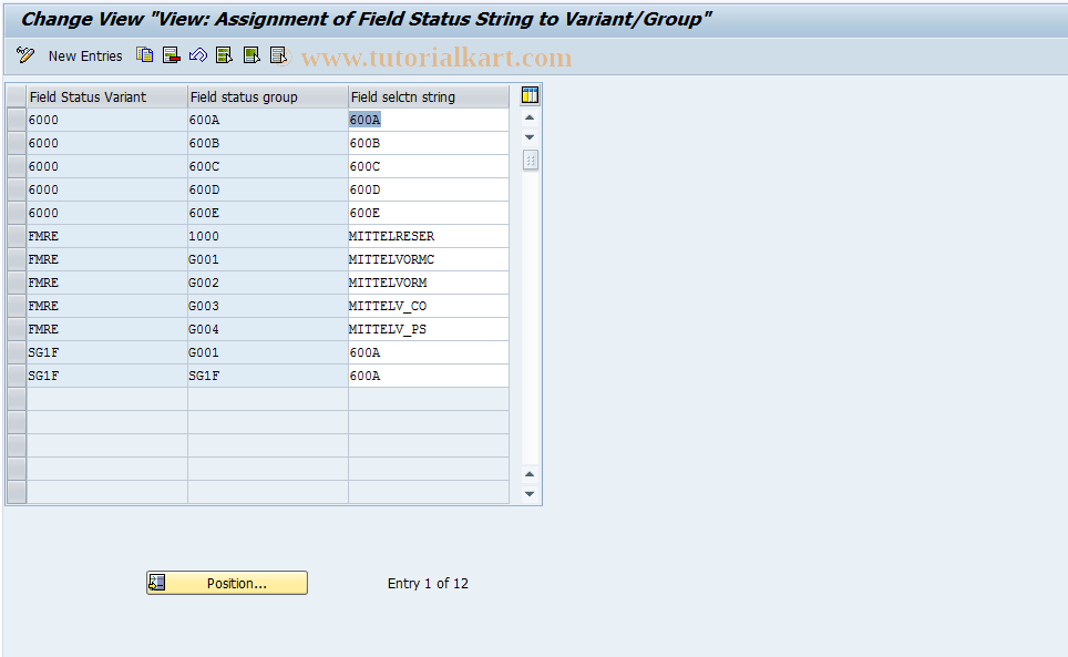 SAP TCode FMUN - Display Field Seln->Variant/Group