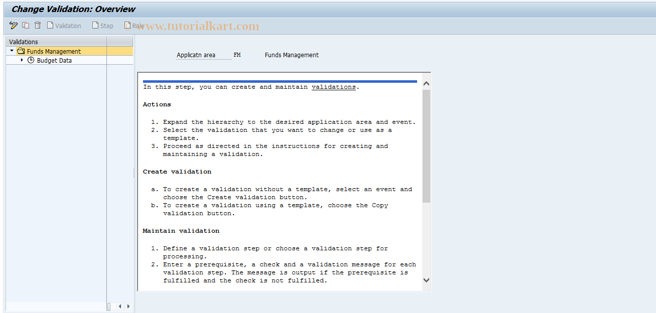 SAP TCode FMVABD - Define Funds Management Validation