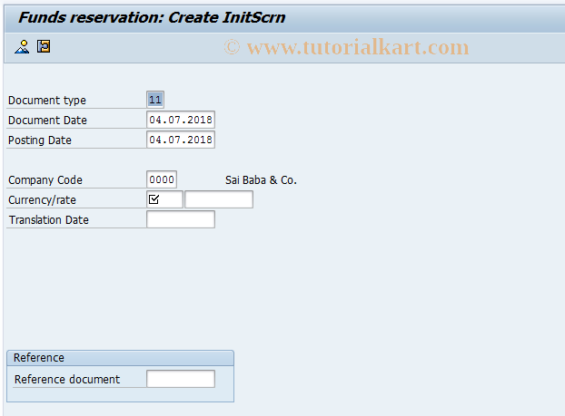 SAP TCode FMX1 - Create Funds Reservation