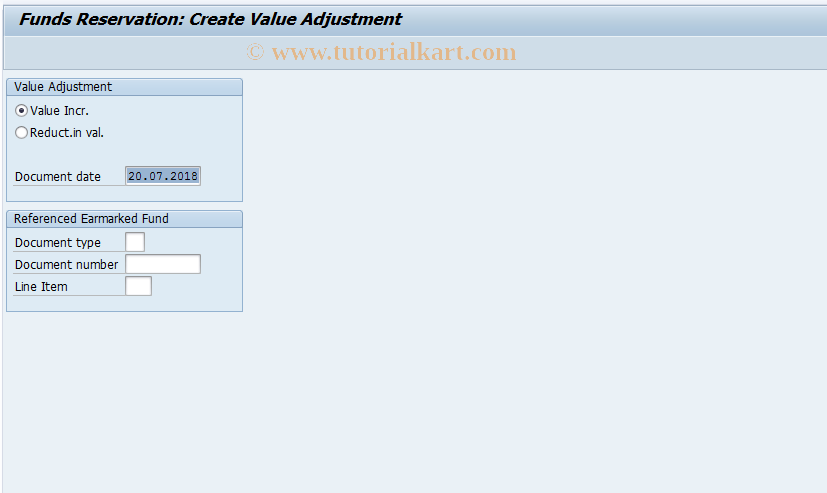 SAP TCode FMXPM1 - Funds Reservation: Create Value Adj.