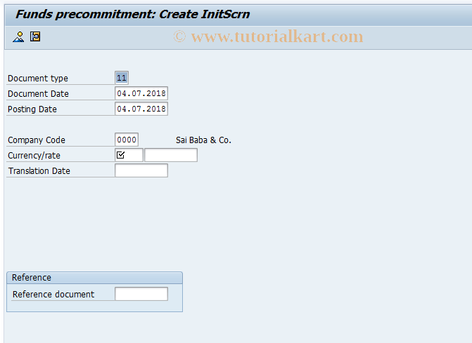 SAP TCode FMY1 - Create Funds Commitment