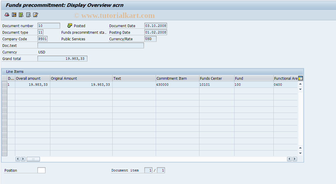 SAP TCode FMY2 - Change Funds Commitment