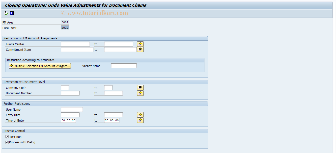 SAP TCode FMYC_VA_REV - Undo Value Adjustment for Chains