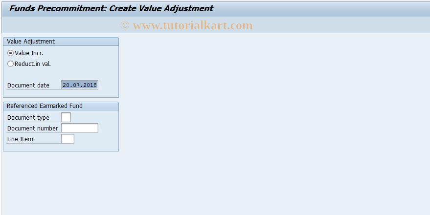 SAP TCode FMYPM1 - Funds Precmmt: Create Value Adjust.