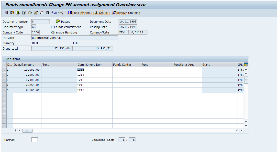 SAP TCode FMZ5 - Change FM Account  Asst in Funds Commt