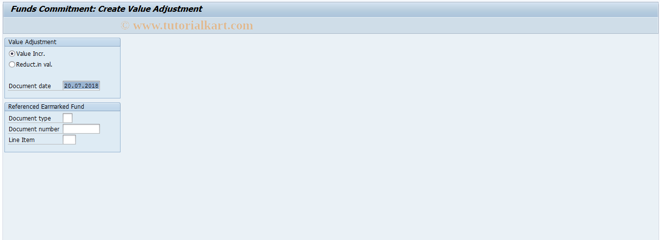 SAP TCode FMZPM1 - Funds commit.: Create value adjust.