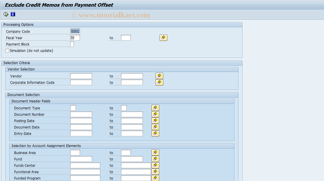SAP TCode FM_CM_EXCLUDE - Exclude Credit Memo for Pmt Offset
