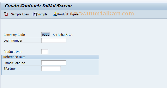 SAP TCode FN1V - Create other loan contract