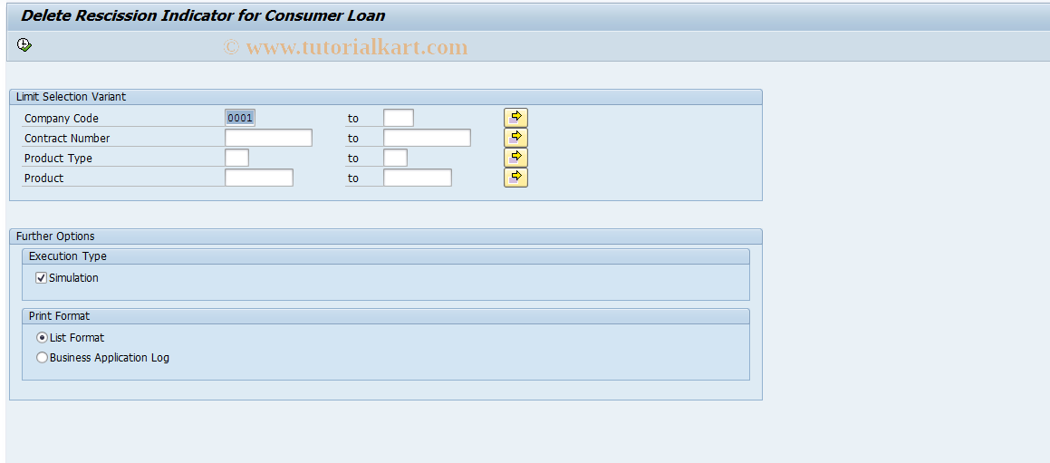 SAP TCode FNCNCL - Delete Rescission Indicator