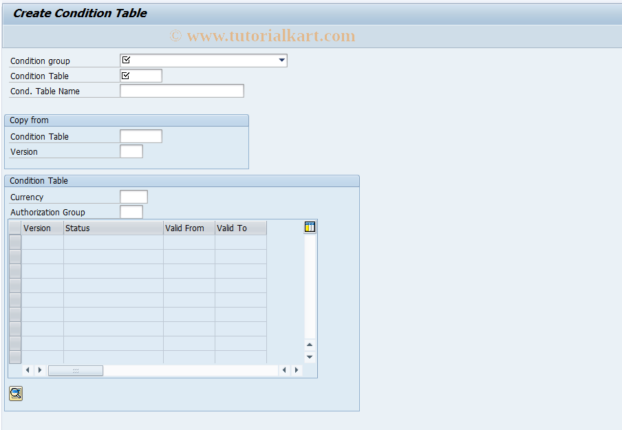 SAP TCode FNCOT_CREA - Create Condition Table