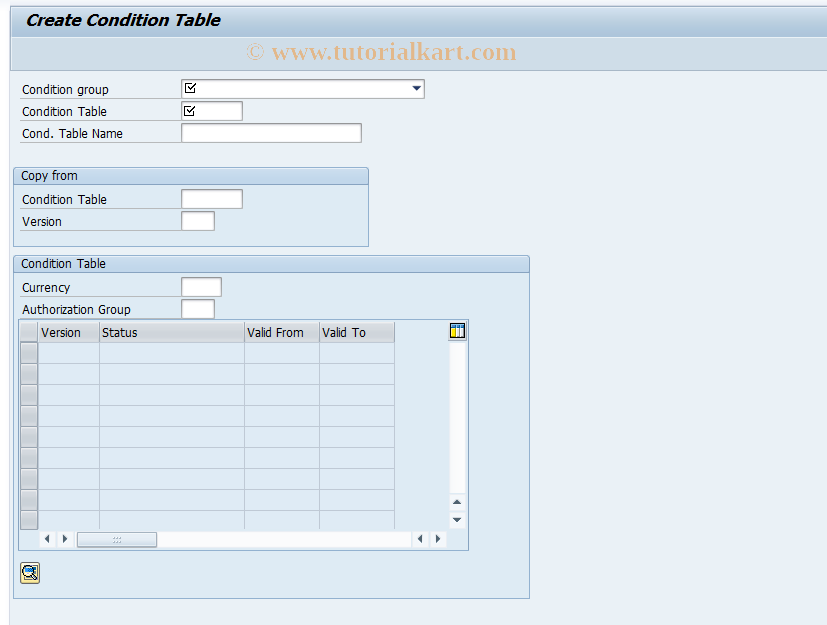 SAP TCode FNCOT_INL_CREA - Create Condition Table
