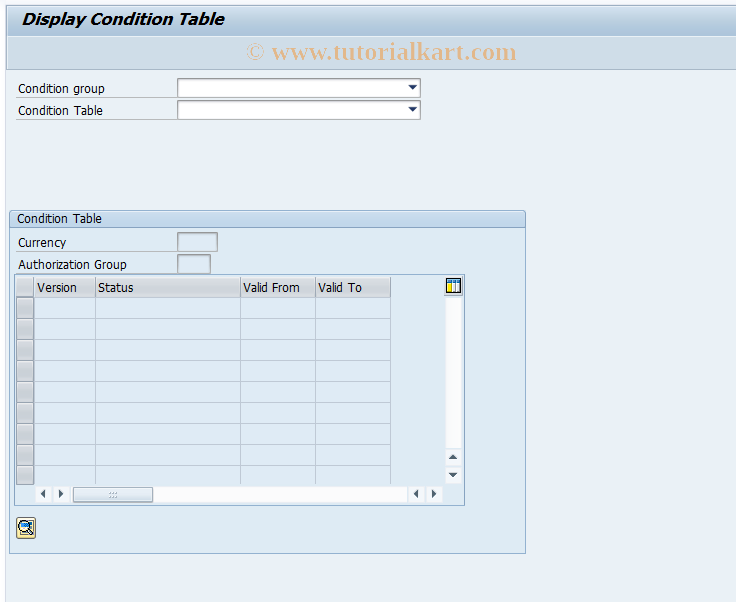 SAP TCode FNCOT_INL_DISP - Display Condition Table