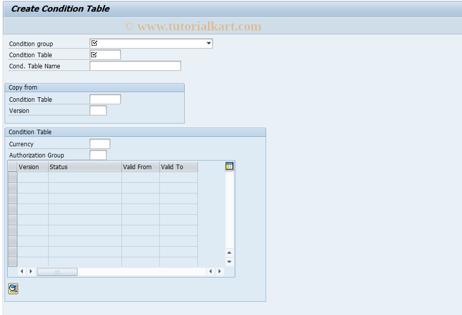 SAP TCode FNCOT_LOC_CREA - Create Condition Table