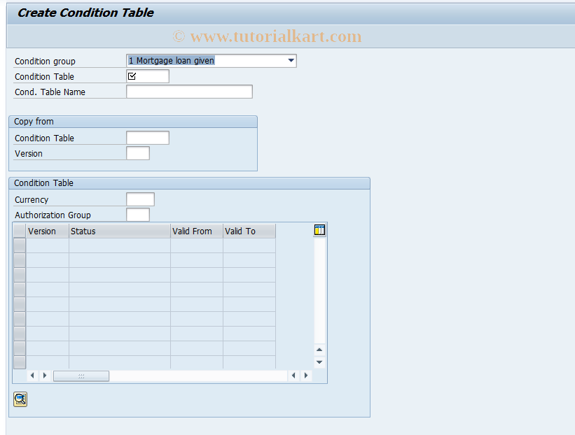 SAP TCode FNCOT_LOS_CREA - Create Condition Table