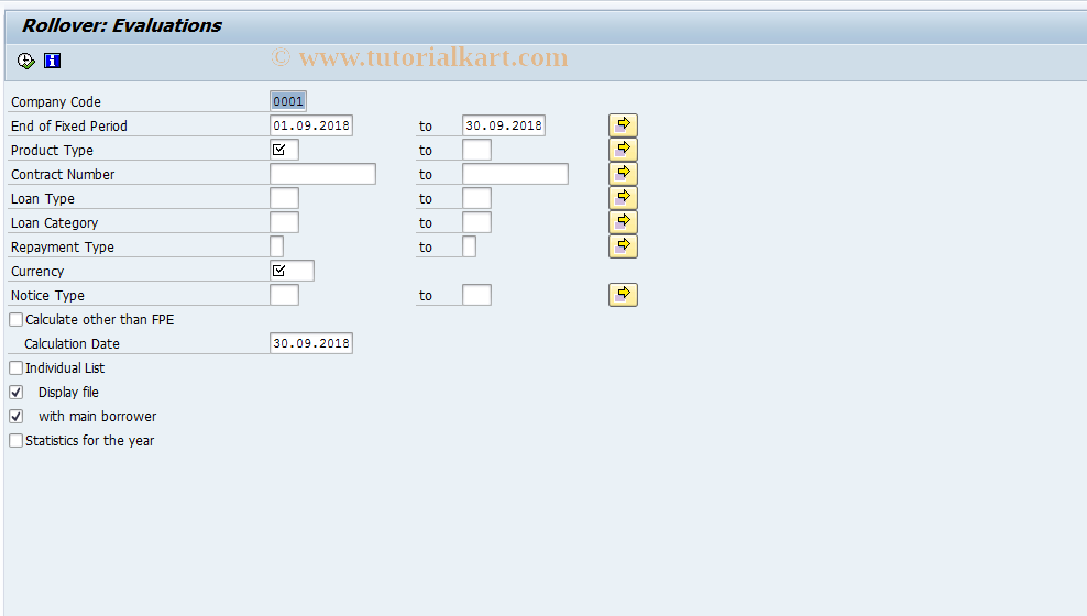 SAP TCode FNF9 - Rollover: Evaluations