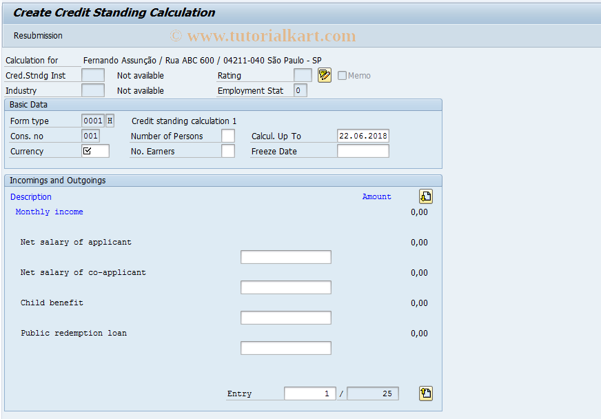 SAP TCode FNIK - Change Credit Standing