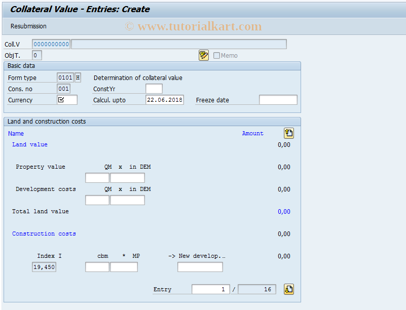 SAP TCode FNIO - Change collateral value