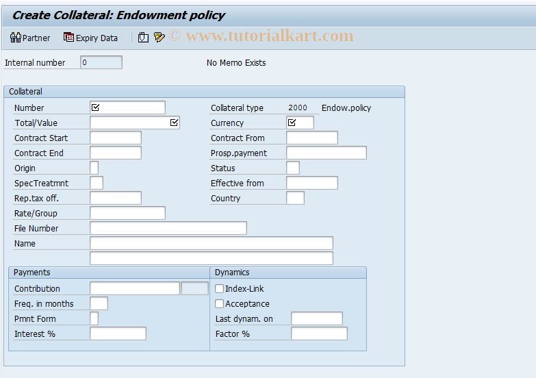 SAP TCode FNO5 - Create collateral