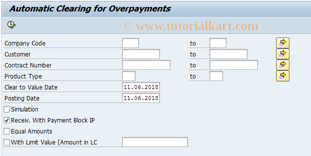 SAP TCode FNQ8 - Automatic Clearing for Overpayments