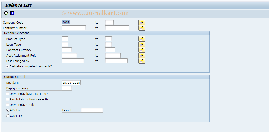 SAP TCode FNR7 - Totals and Balance List