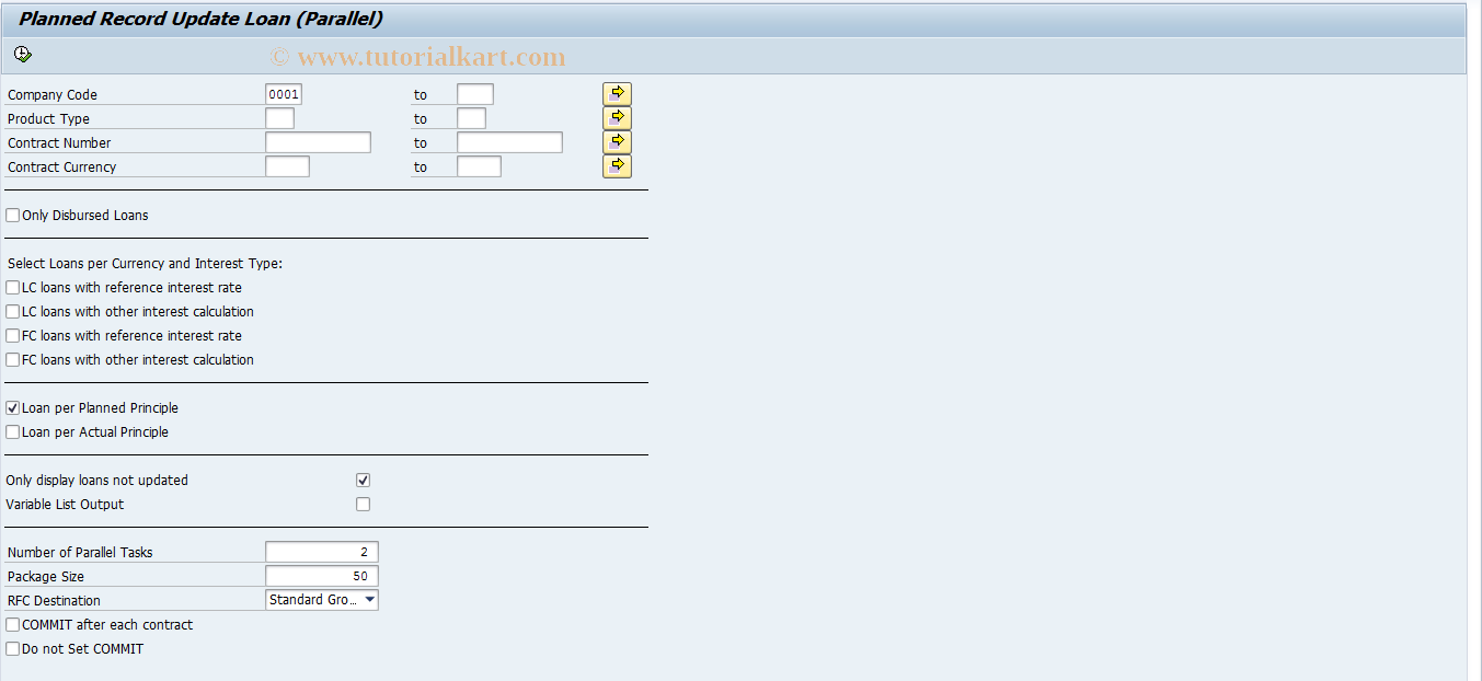 SAP TCode FNRBP - Planned Record Update (parallelized)