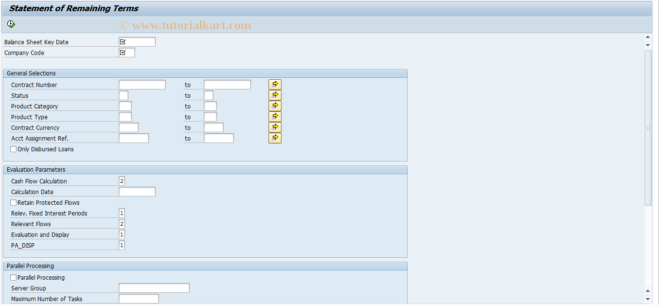 SAP TCode FNRLZ - Statement of Remaining Terms