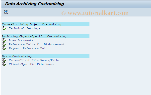 SAP TCode FNSARACUST - Customizing Loan Archiving CML