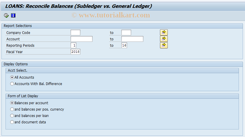 SAP TCode FNSL - Balance reconciliation list