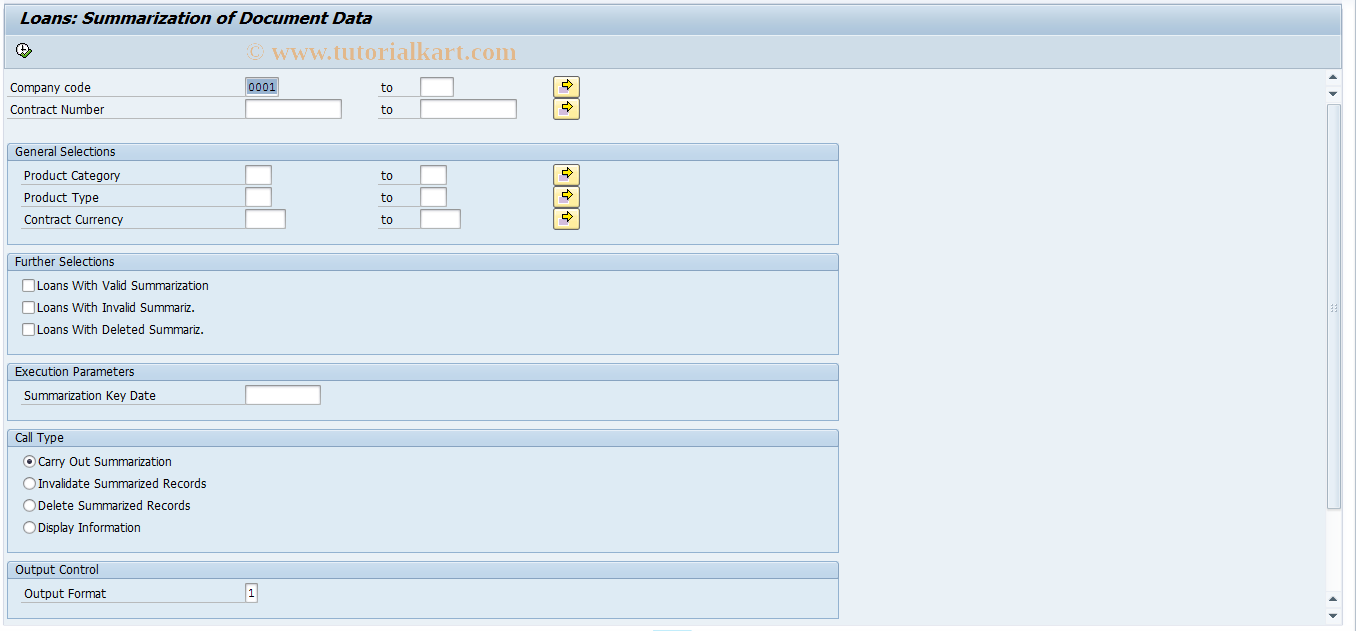 SAP TCode FNVCOMPRESSION - Loans: Document Data Summarization