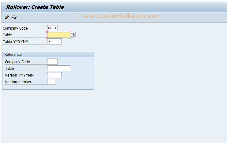 SAP TCode FNX1 - Rollover: Create Table