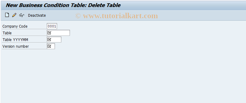 SAP TCode FNY6 - New Business: Delete Table