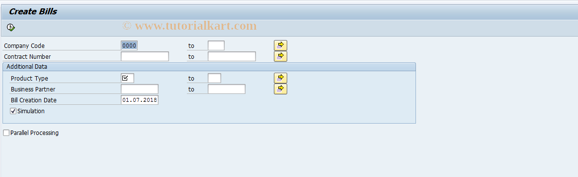 SAP TCode FN_BILL_PROCESS - Create Bills