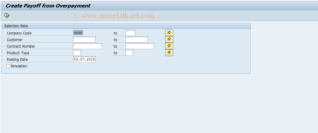 SAP TCode FN_PAY_PROC_PAYOFF - Create Payoff from Overpayment