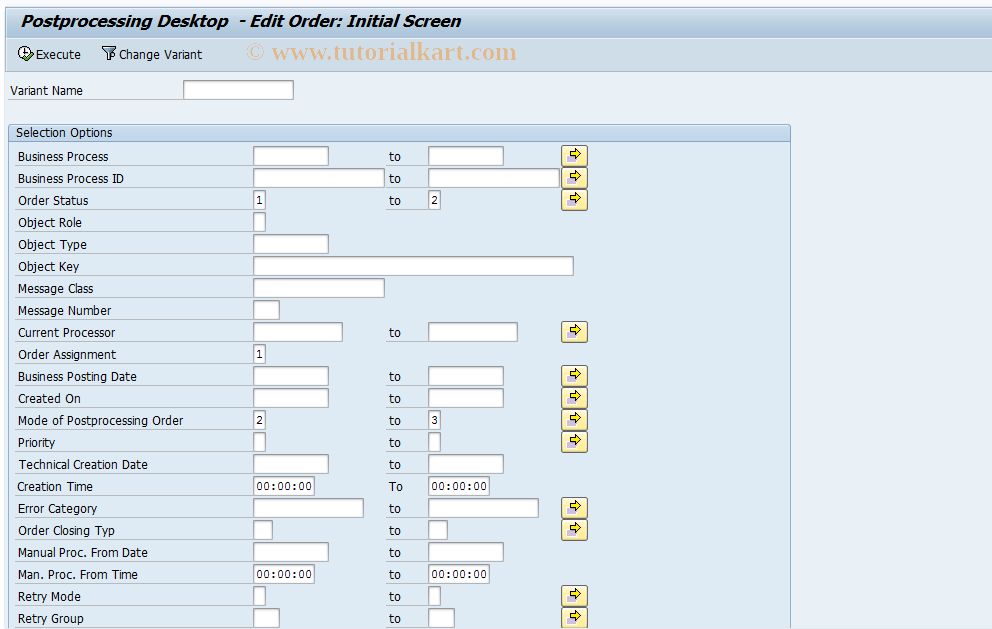 SAP TCode FN_PPO2 - Edit Post-Processing Order