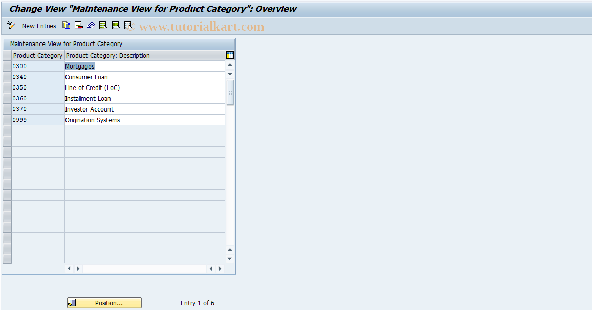 SAP TCode FN_PRODUCT_BAS_PTYP - Options for Supported Product Cats.