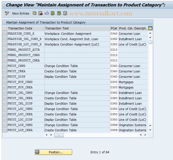 SAP TCode FN_PRODUCT_BAS_TAPT - Assign Transaction to Production Category & Condition Type