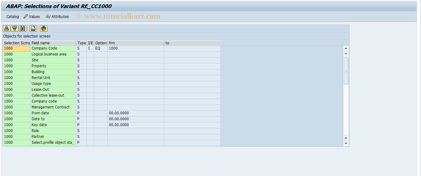 SAP TCode FO3B - Selection real.est.obj. for CO sett.