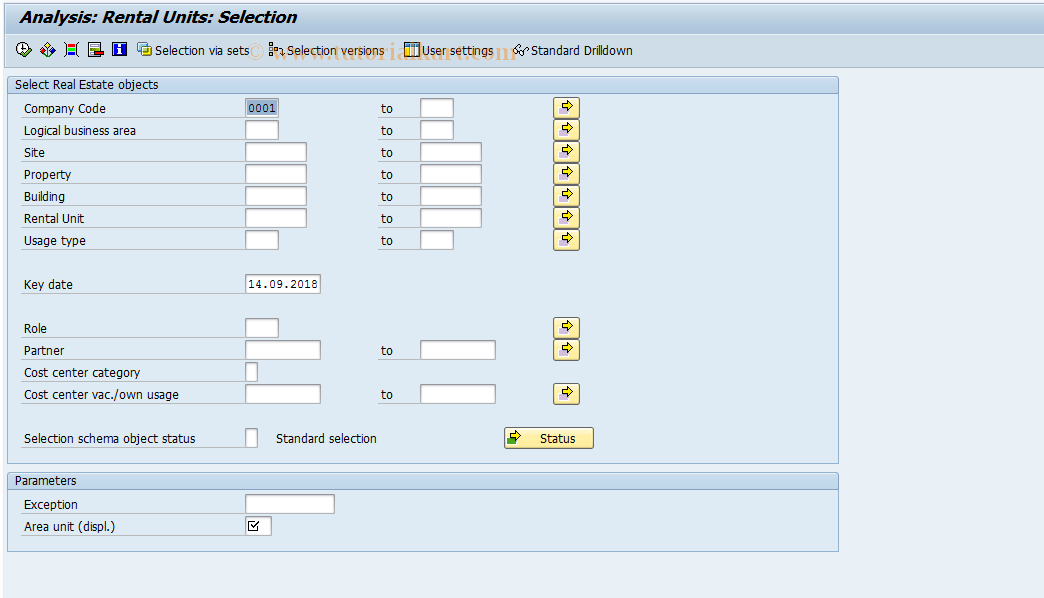 SAP TCode FO5Q - Rental Units Standard Analysis