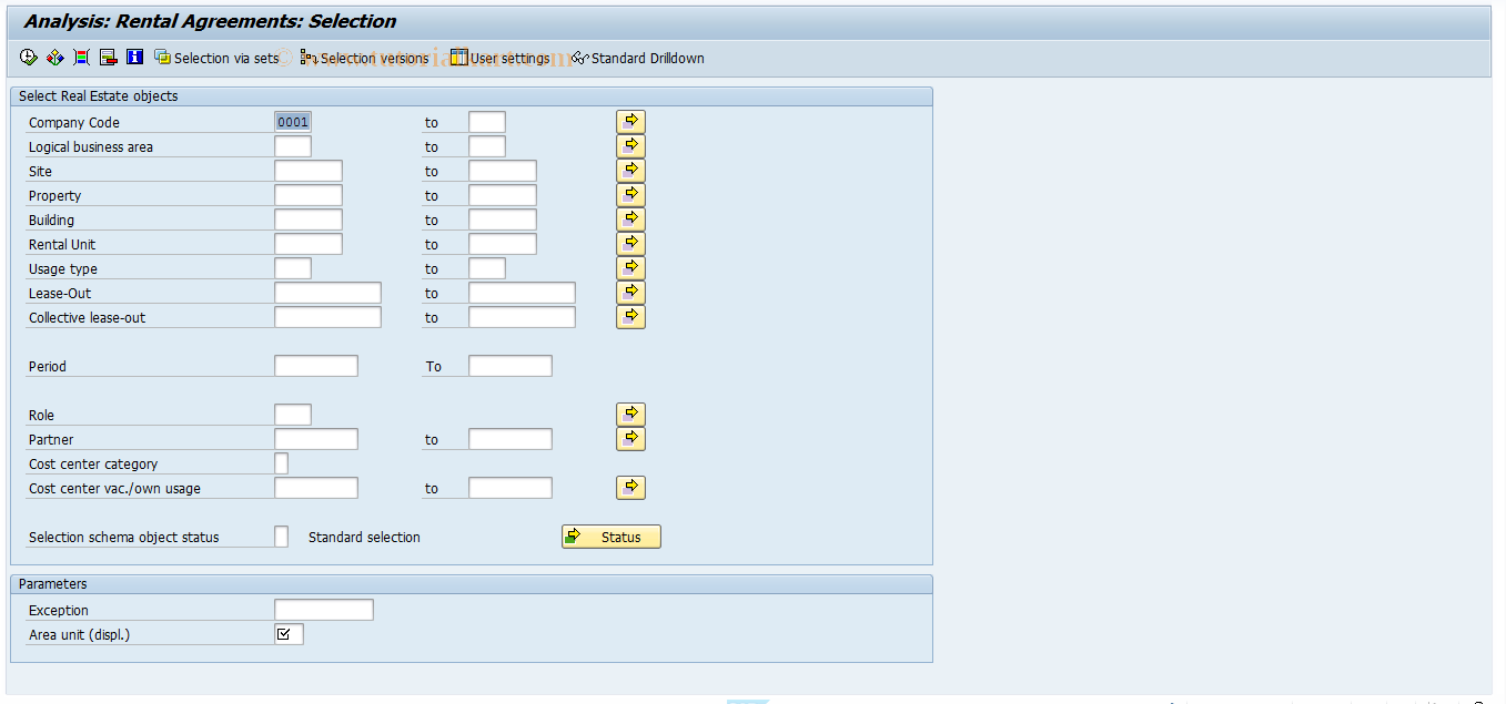 SAP TCode FO5T - Lease-Out Analysis: New Selection
