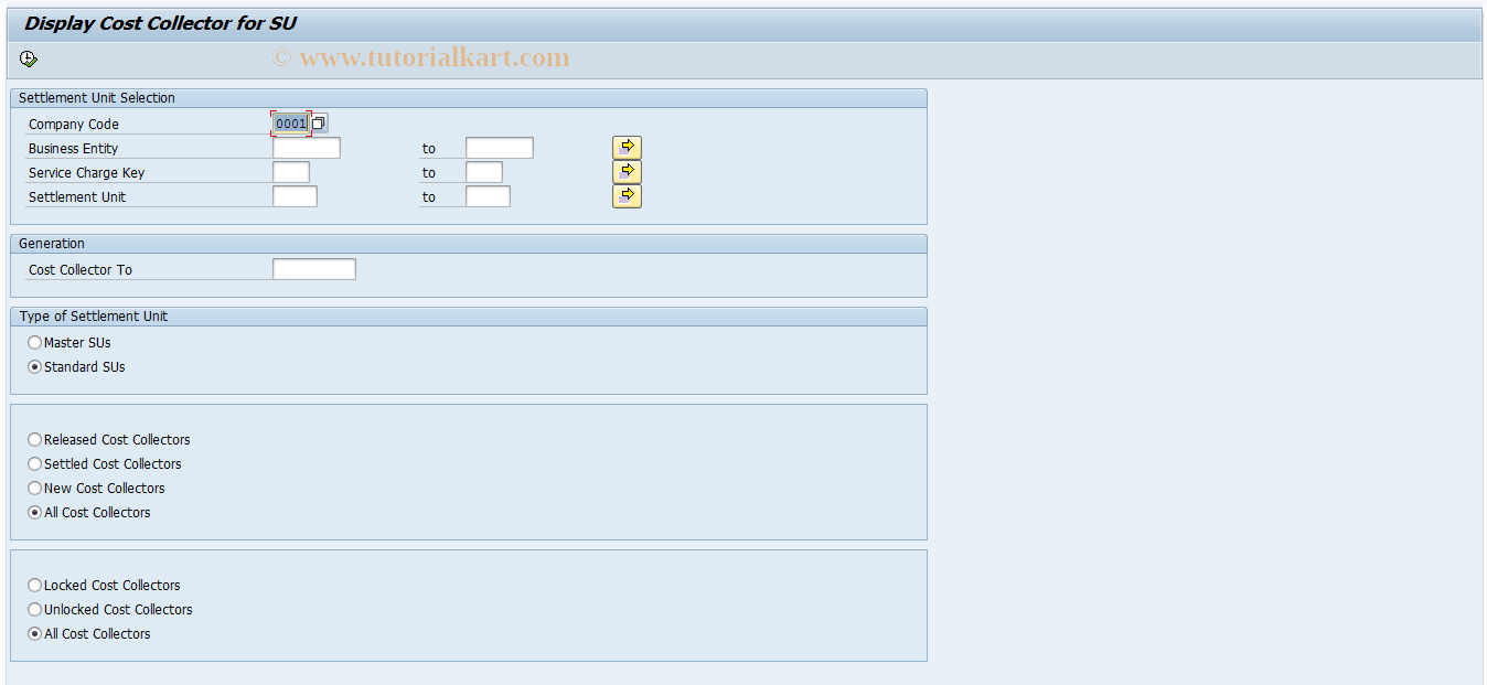 SAP TCode FO66 - Overview cost collectors for SU