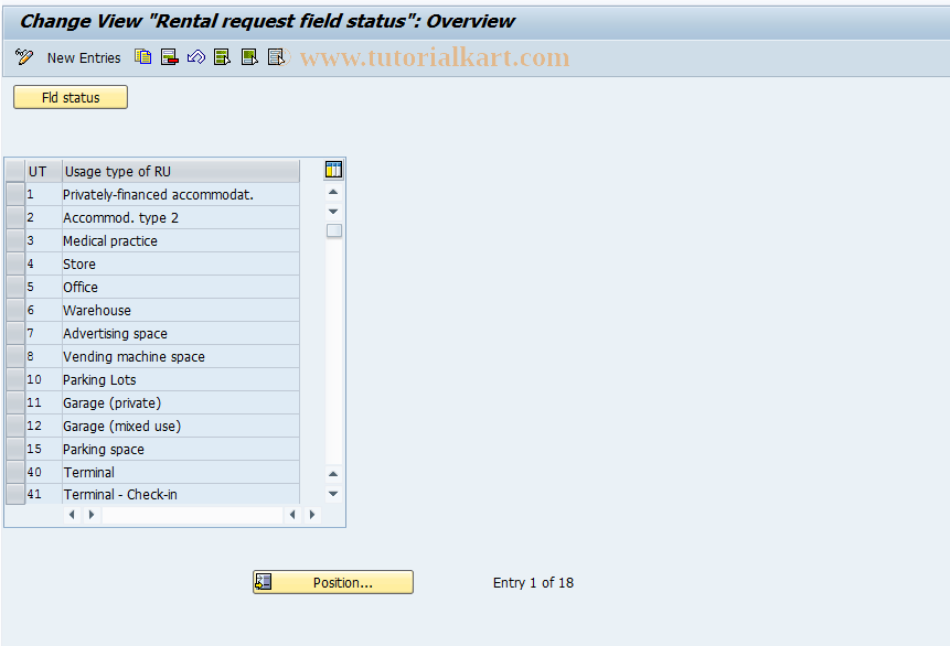 SAP TCode FO6H - Field Status: Rental Request
