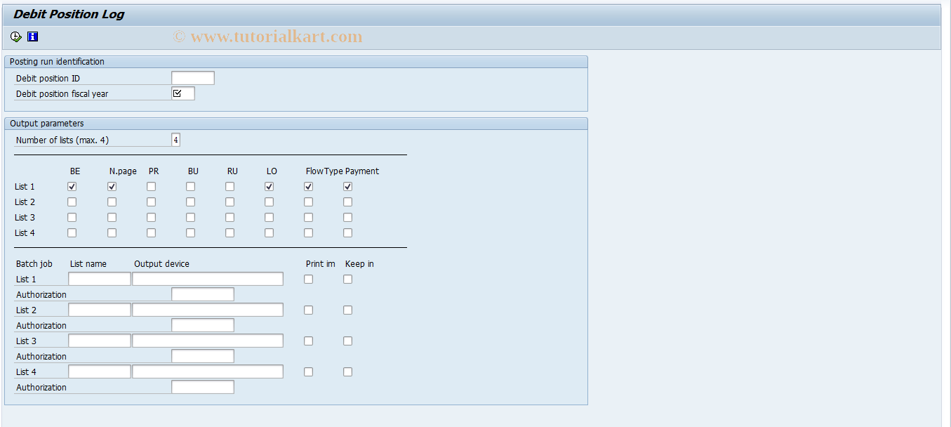 SAP TCode FO80 - RA debit positions - Log