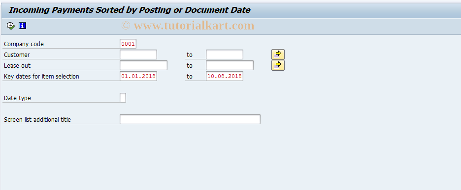 SAP TCode FO8Q - Incoming payments by posting date